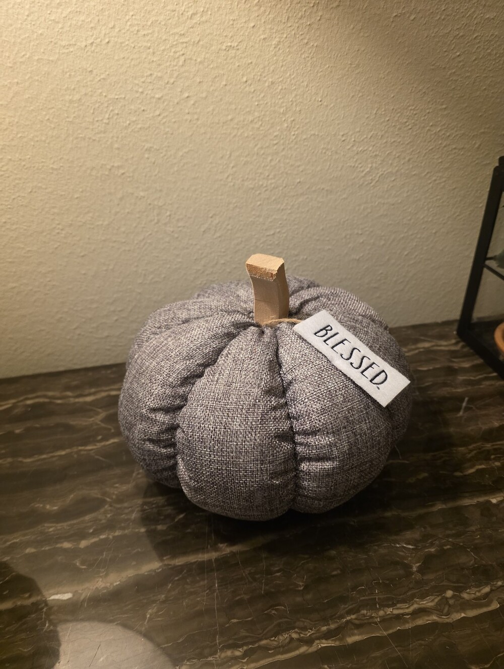 Rae Dunn Gray Fabric Pumpkin with "Blessed" Tag